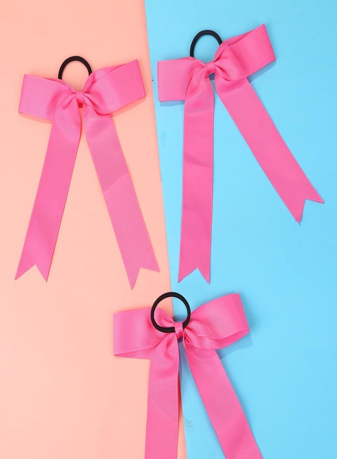 Hipcheer 20pcs Collegiate Style Cheer Bows for Girls, Long Tail Skinny Cheer Bow Ponytail Holder Handmade Bows for Girls Teens Softball Cheerleader Sports (Hot Pink) - Image 3